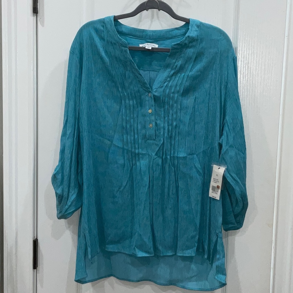 Kim Rogers Aqua Button-Front Tunic